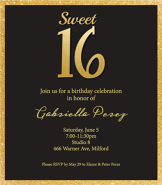 Sweet Sixteen Gold Invitation